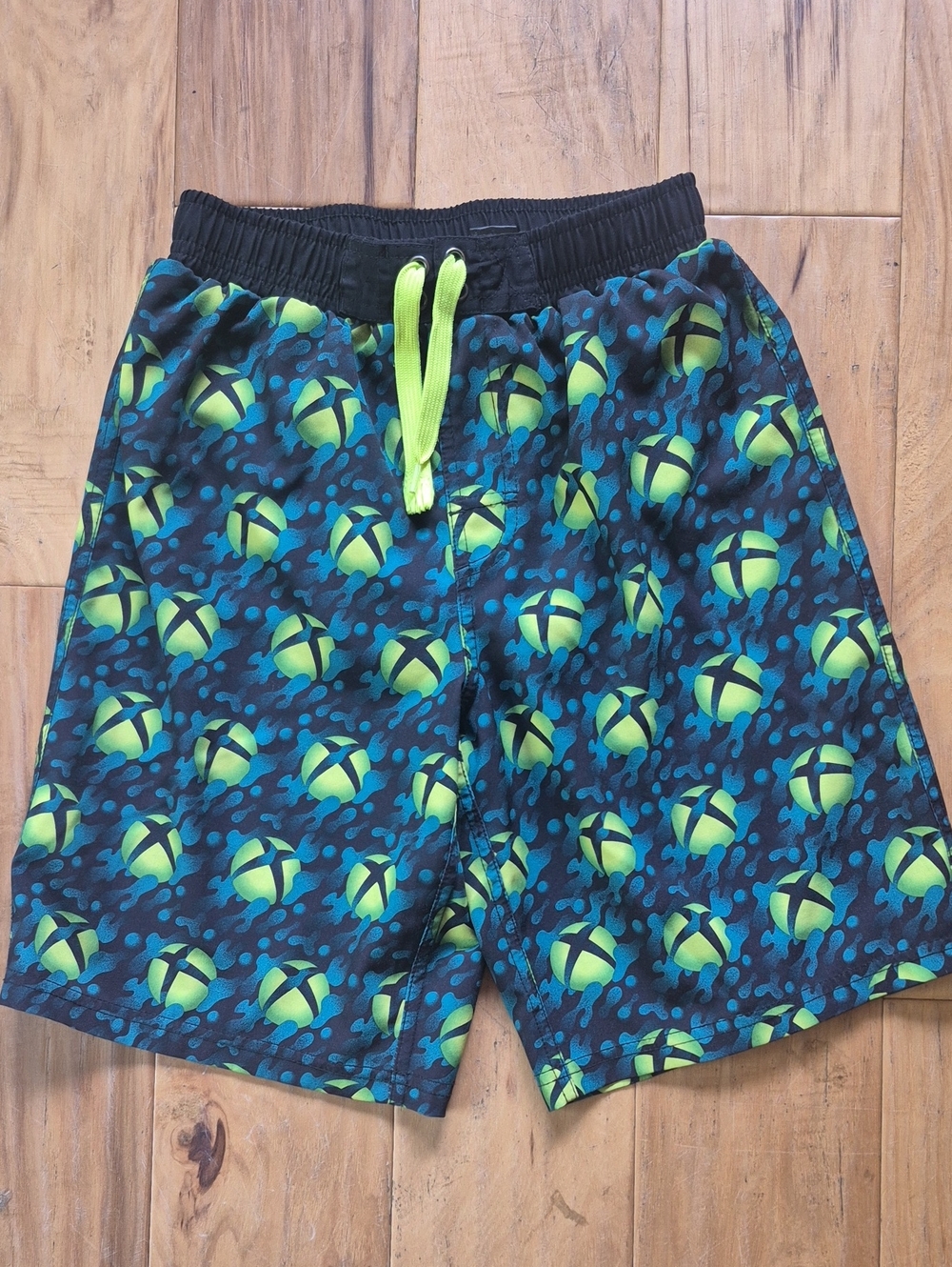 Xbox Branded Swim Shorts - Black with Teal & Yellow Print